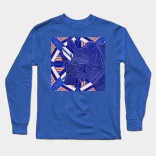 Abstract Rhino From Africa on Vibrant Blue and Coral Pattern Long Sleeve T-Shirt